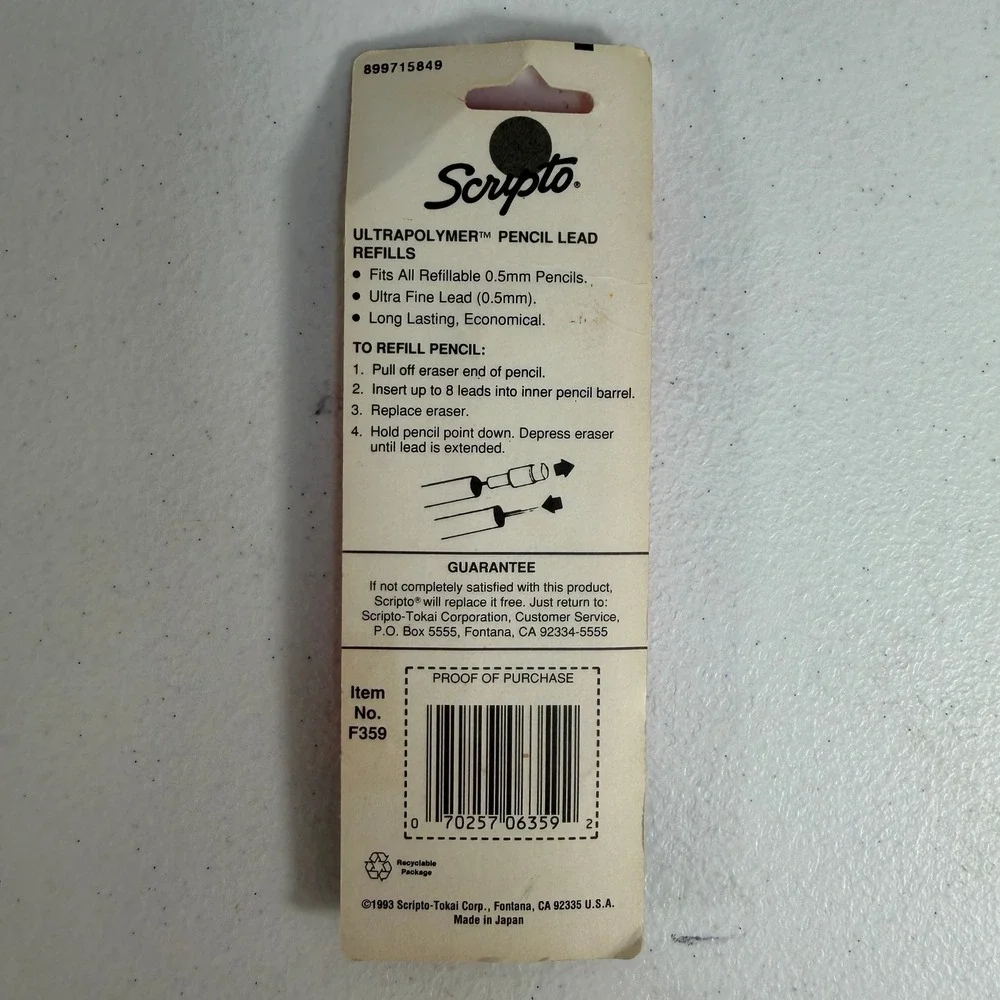 Vintage‎ Scripto 0.5mm Pencil Lead Refills Ultra Fine Point HB F350 12ct 1993